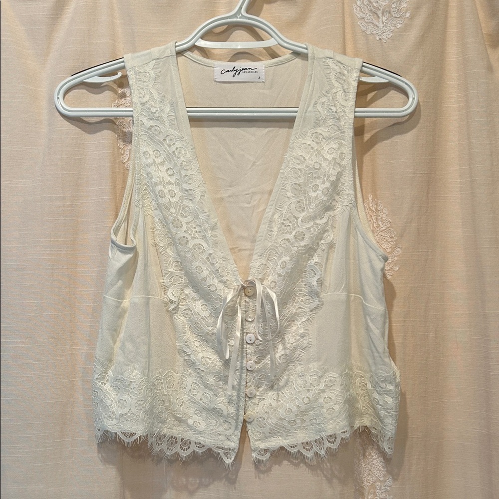 Carly Jean Los Angeles cream lace detailed top
